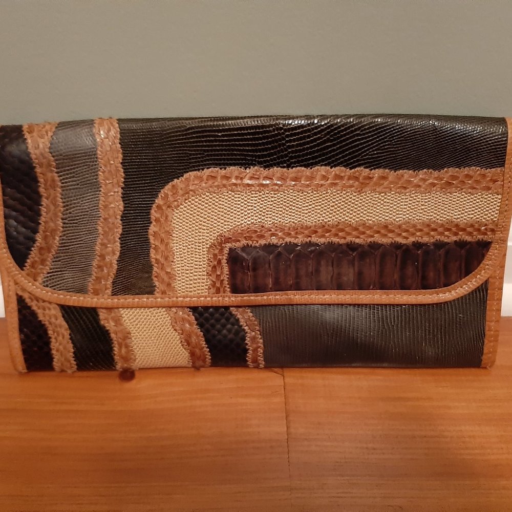 Carlos Falchi mixed reptile Clutch